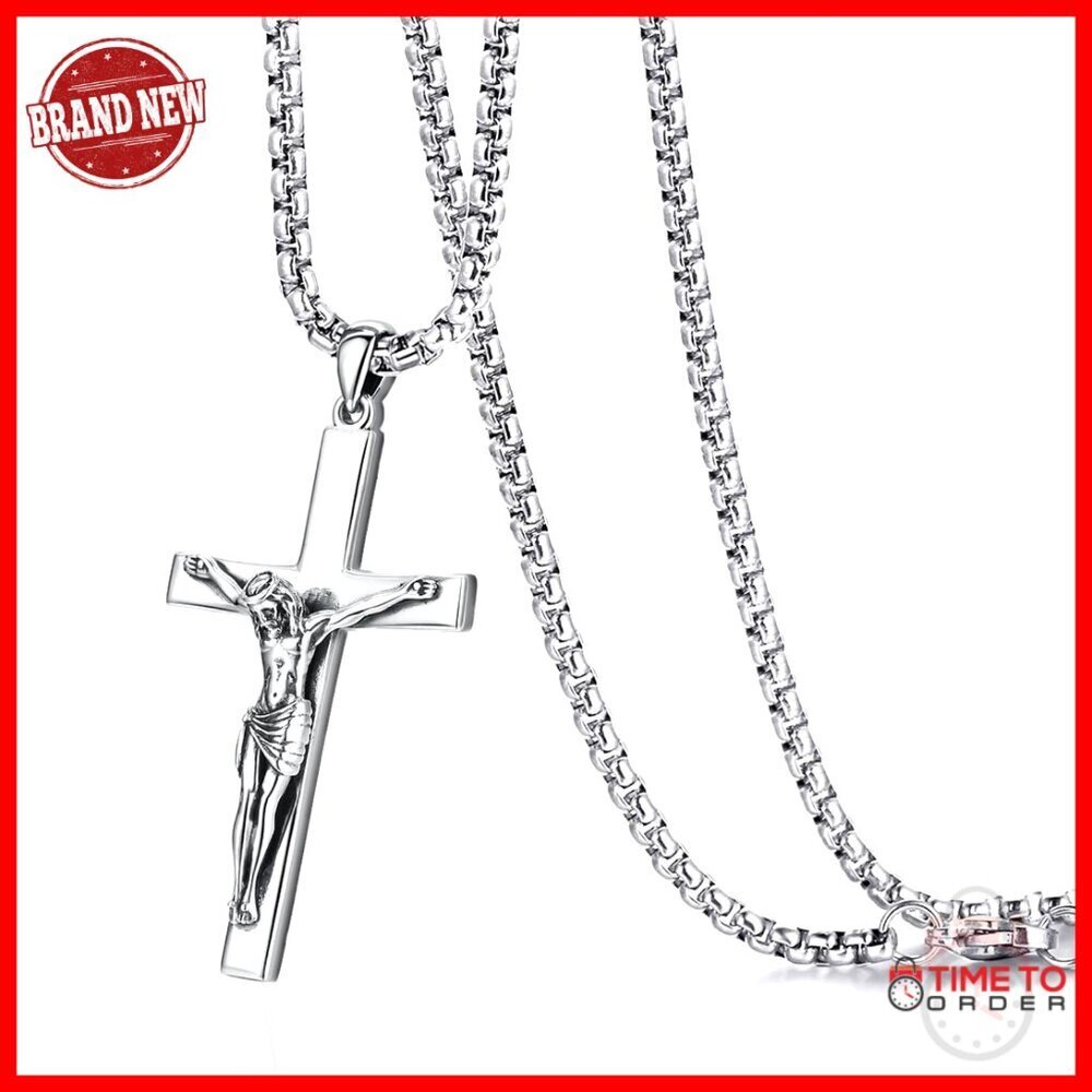 Sterling Silver Crucifix Necklace, Adjustable Chain, Lobster Clasp